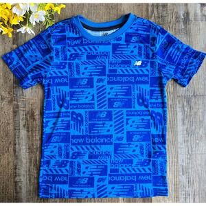 New Balance Boys AOP TShirt Youth Size 10 Blue Logo‎ Print Activewear Athleisure